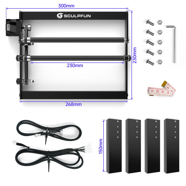 SCULPFUN Laser Rotary Roller Laser Engraver Y-axis Roller 360° Rotating for 6-150mm Engraving Diameter for Cylindrical Objects