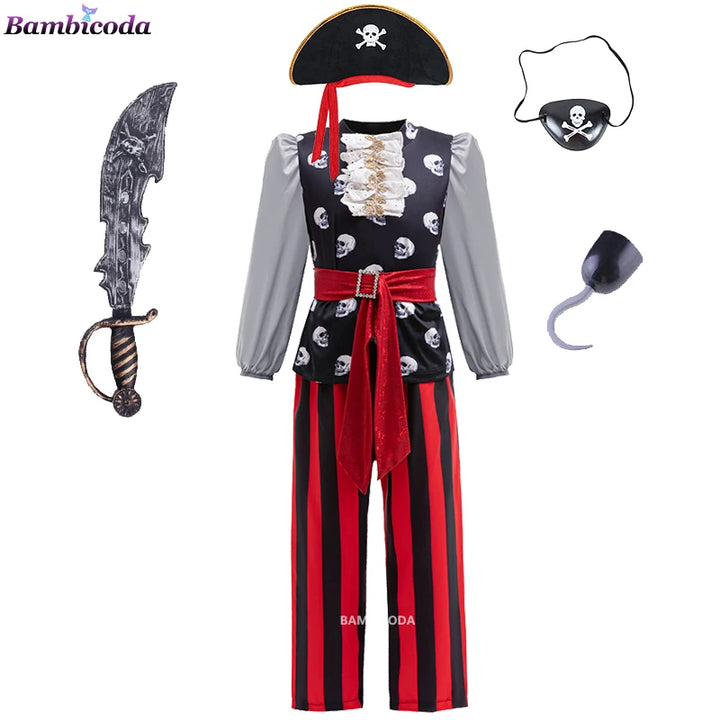 2024 Kids Girls Boys Caribbean Pirate Captain Costume Carnival Masquerade Party Children Girls Fancy Dress Cosplay Clothes