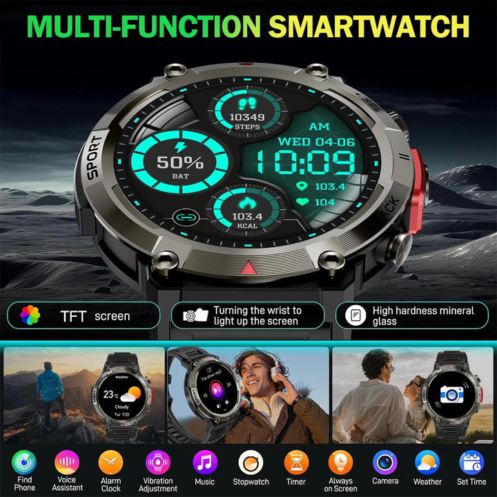 110+Sports Smart Watch for Men Women, 1.45'' HD Screen Fitness Trackers with Flashlight/ Sleep/ Heat Rate Monitor/ Wireless Call