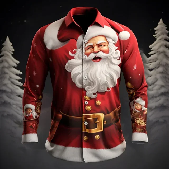 2024 Christmas shirt New Year party HD pattern soft elastic comfortable Santa suit men's large size new hot sale