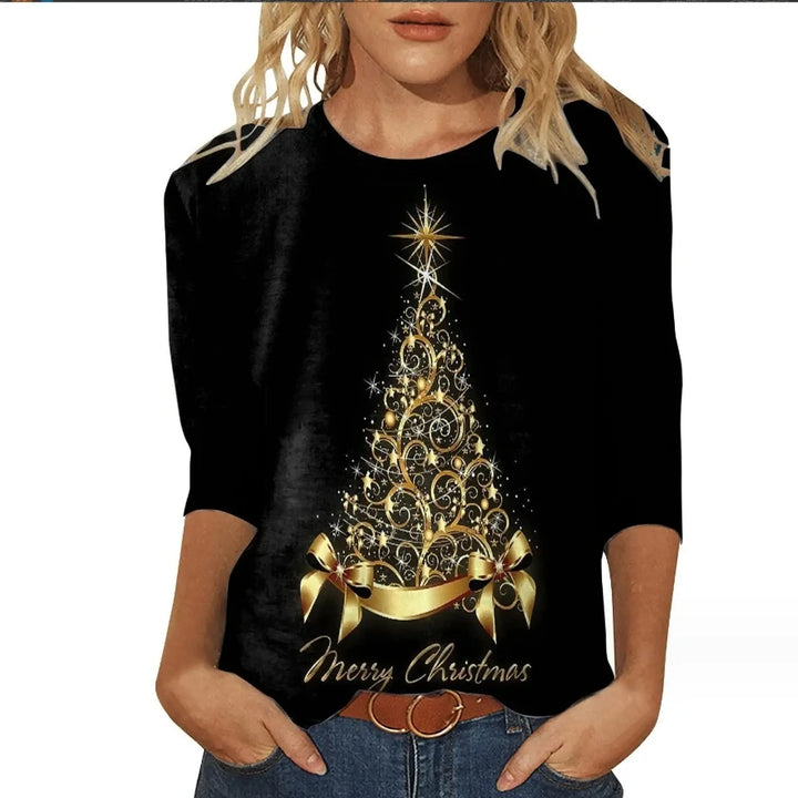 Women's Christmas Day long sleeved T-shirt &Summer Casual Loose Size  BEAR cartoon Print Round Neck Sleeveless Tank Top T-shirt