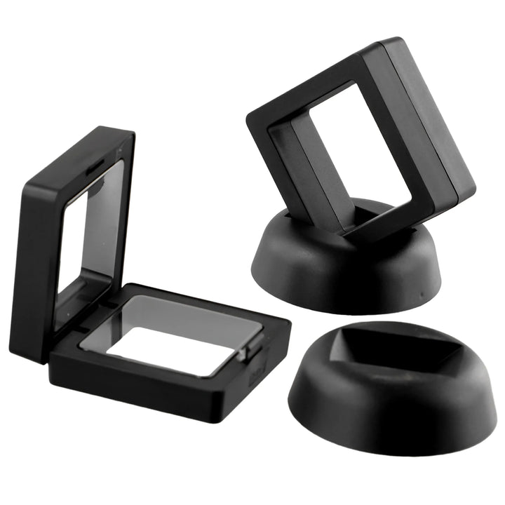 3D Coin Frame Black Display Exhibiting Floating Holder Plastic Square 2pcs Stand 90*90mm Box Case Collection Jewelry