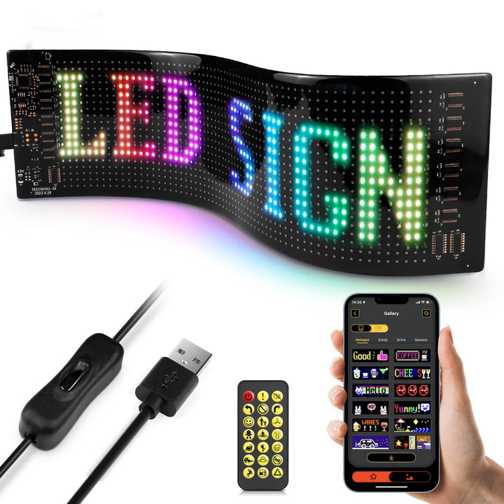 Bluetooth Smart USB LED Strip Pixels Matrix Display Sign RGB Car Advertising Light Programmable Scrolling Text Animation Pattern