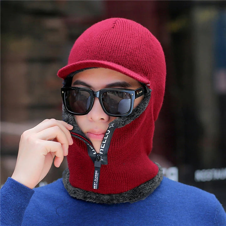 New Men Winter Warm Wool Hat Outdoor Ear Protection Hats Warm Thick Bicycle Knitted Capd Scarf Windproof Visors Cap