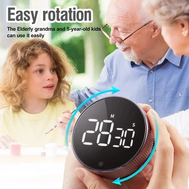 Round Digital Timer Stopwatch HD LED Electronic Studying Self Regulated Rotary Countdown Alarm Kitchen Cook Gadget Home Reminder