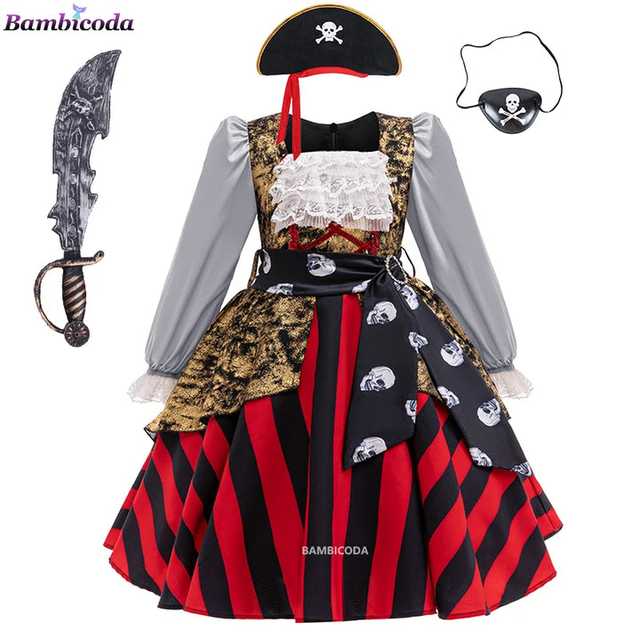 2024 Kids Girls Boys Caribbean Pirate Captain Costume Carnival Masquerade Party Children Girls Fancy Dress Cosplay Clothes