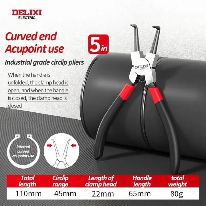 DELIXI ELECTRIC 5-In Circlip Pliers,Needle nose Pliers，Retaining Ring Pliers，for Removing Installing Puller Locking Rings Shafts