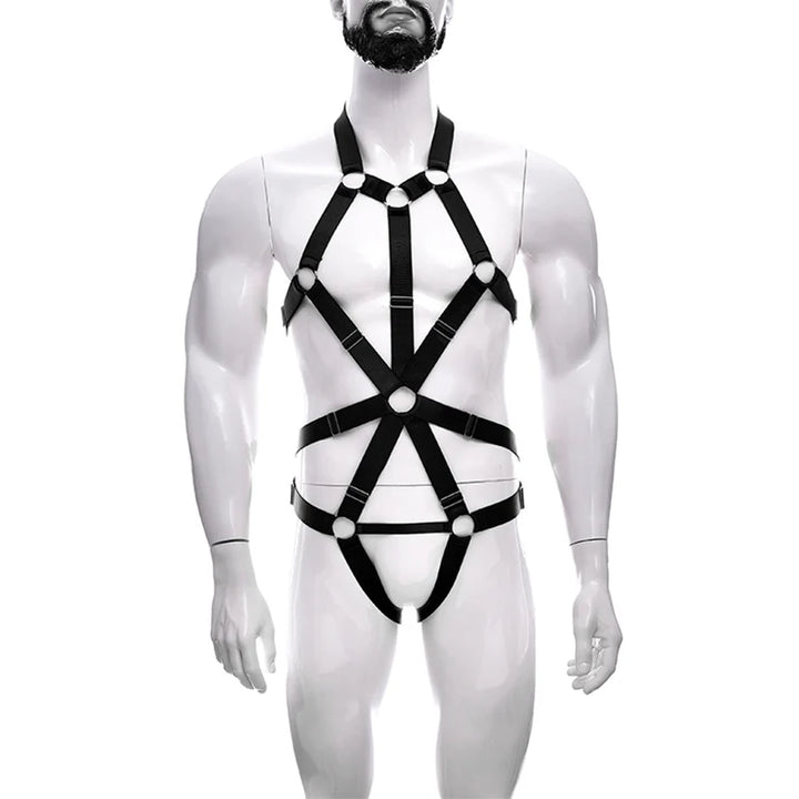 Male Full Body Harness Cage Adjust Set Mens Gay Hollow Elastic Bondage Harness Sexy Lingerie Fetish Nightclub Costume