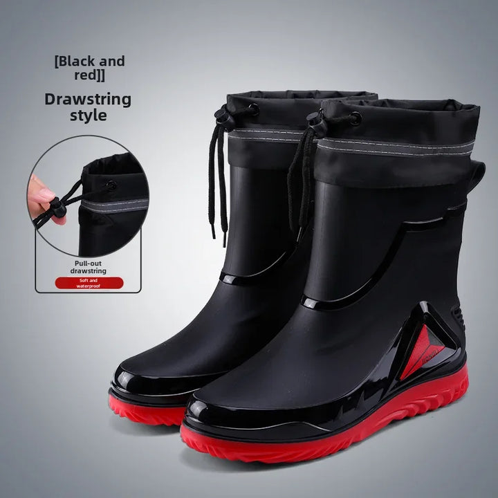 Waterproof Men's Rain Shoes Outdoor Non-slip Work Shoes Fleece Lined Cotton Warm Rain Boots Kitchen Footwear Male