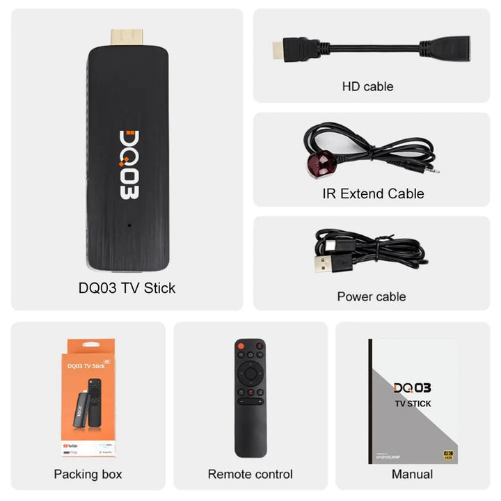 DQ03 Mini TV Stick Android 10 Quad Core ARM Cortex A53 2GB 16GB Support 4K H.265 2.4G&5.8G Wifi Streaming Smart TV Box 1GB 8GB