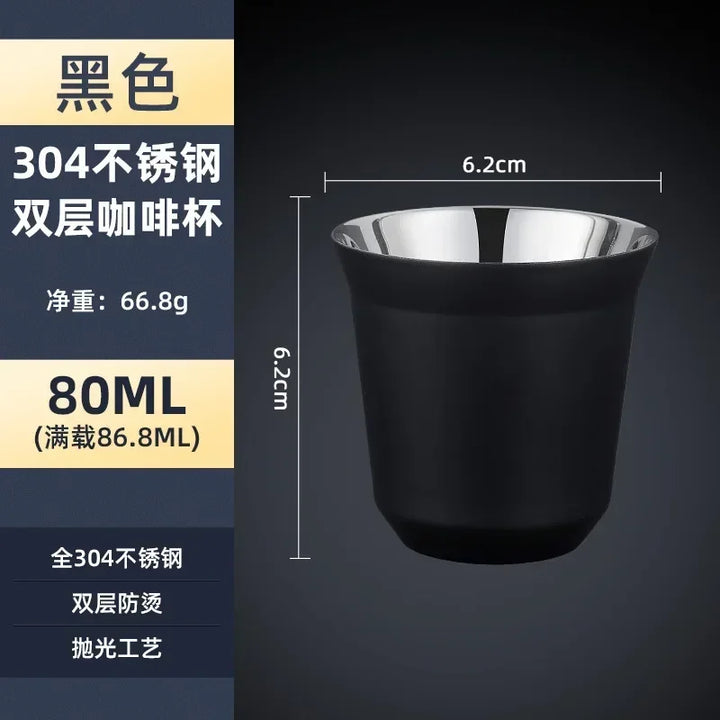 304 Stainless Steel Double-layer Coffee Cups, Insulated Tea and Water Cups, Beer Cups, Capsule Coffee Cups