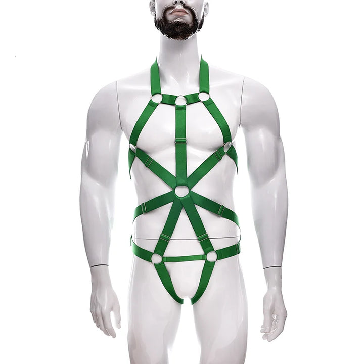 Male Full Body Harness Cage Adjust Set Mens Gay Hollow Elastic Bondage Harness Sexy Lingerie Fetish Nightclub Costume