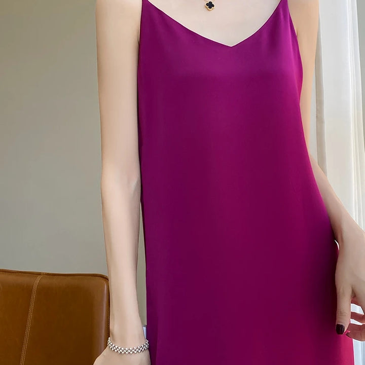 Summer Halter Dress Female Silk Silk Silk High Grade Satin Solid Color Long A-Line Skirt Waist Show Thin Cover Meat RW D13