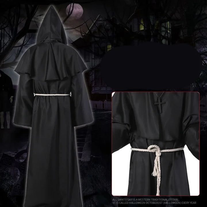 New Wizard Costume Halloween Cosplay Costume Medieval Hooded Robe Monk Friar Robe Priest Costume Ancient Clothing Christian Suit