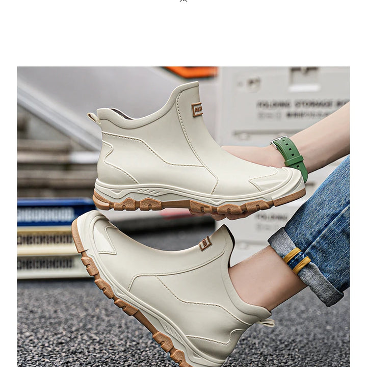 Summer Men's Ankle Rain Boots Outdoor Casual Men Hiking Fishing Water Shoes Non-slip Chef Work Boot Mans Waterproof Footwear