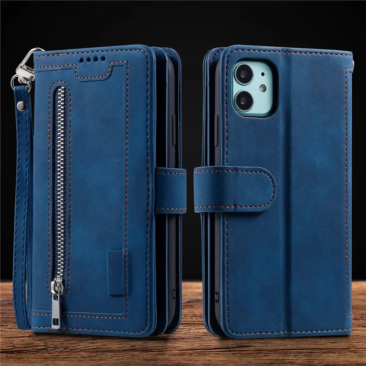 Zipper Wallet Case For Oneplus 12 11 11R 10T 10R 5G Multi 9-Card Slot Leather Flip Cover For One Plus 10 Pro 9 9R 8 8T 7 7T 6 6T