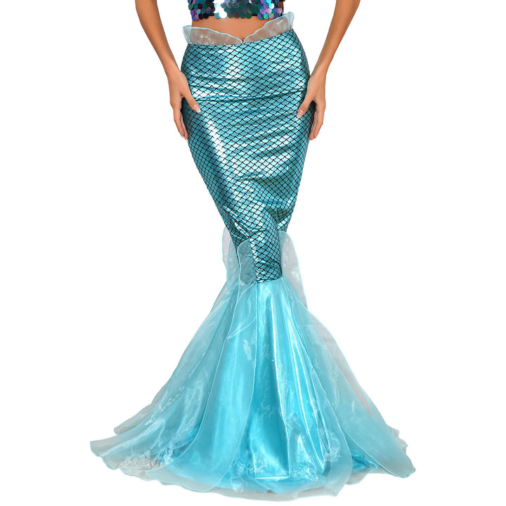 Women Ladies Shiny Sequined Mermaid Tail Skirt Party Photography Cosplay Costume Long Mermaid Tail Halloween Theme Party Dress