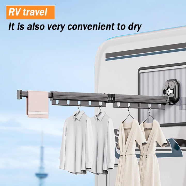 Wall Mounted Clothes Hanger Foldable Telescopic Coat Hangers No Punching Clotheshorse Indoor Balcony Simple Drying Clothe Rack