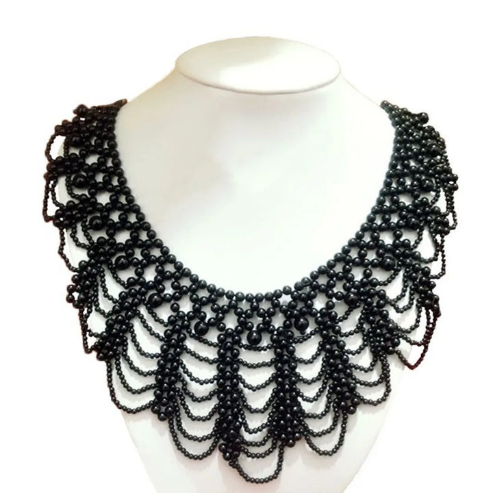 Pearl Beaded Lace Trim Collar Ribbons Women Necklace Jewelry for Clothes Wedding Dress