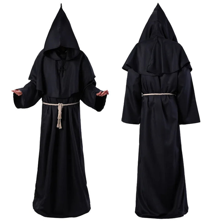 Halloween Wizard Costume Cosplay Medieval Hooded Robe Costume Monk Friar Robes Priest Costume Ancient Clothing Christian Suit