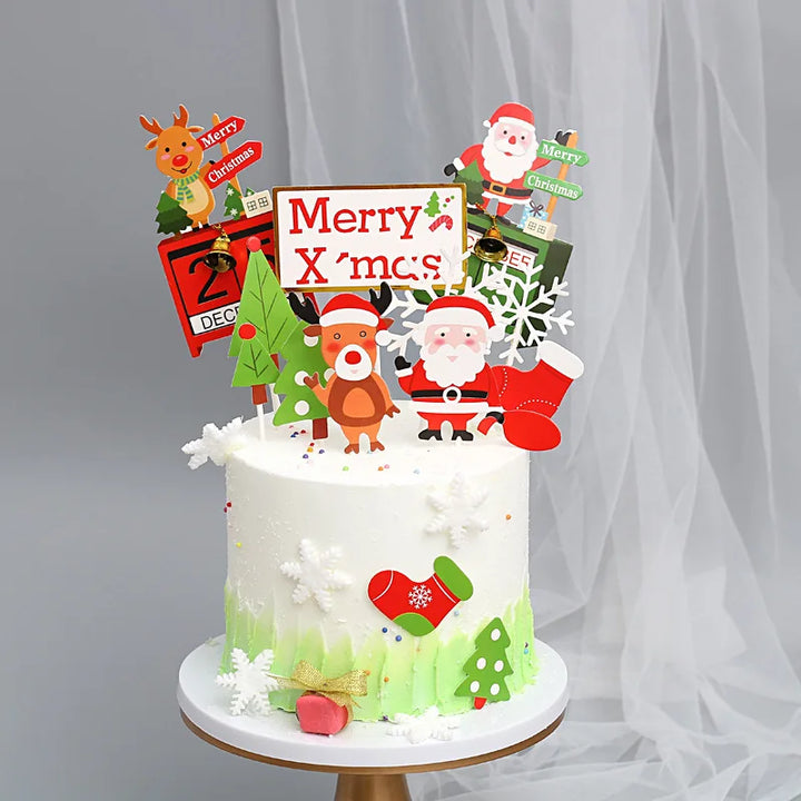 Merry Christmas Cake Topper Santa Claus Elk Snowman Cake Flag Baking Dessert Decoration Christmas 2025 New Year Party Supplies