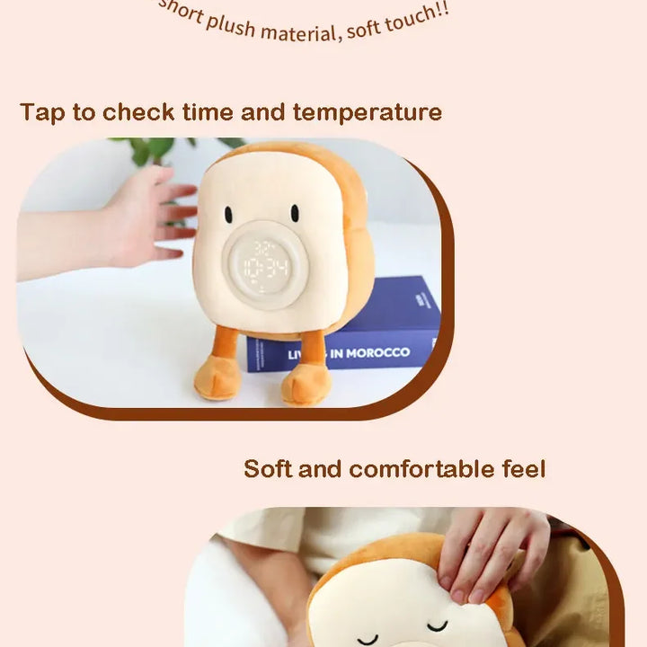 Cartoon Plush Toast Digital Alarm Clock with USB Charging, Kids Desktop Electronic Clock with Vibration Function, Bedside Decor