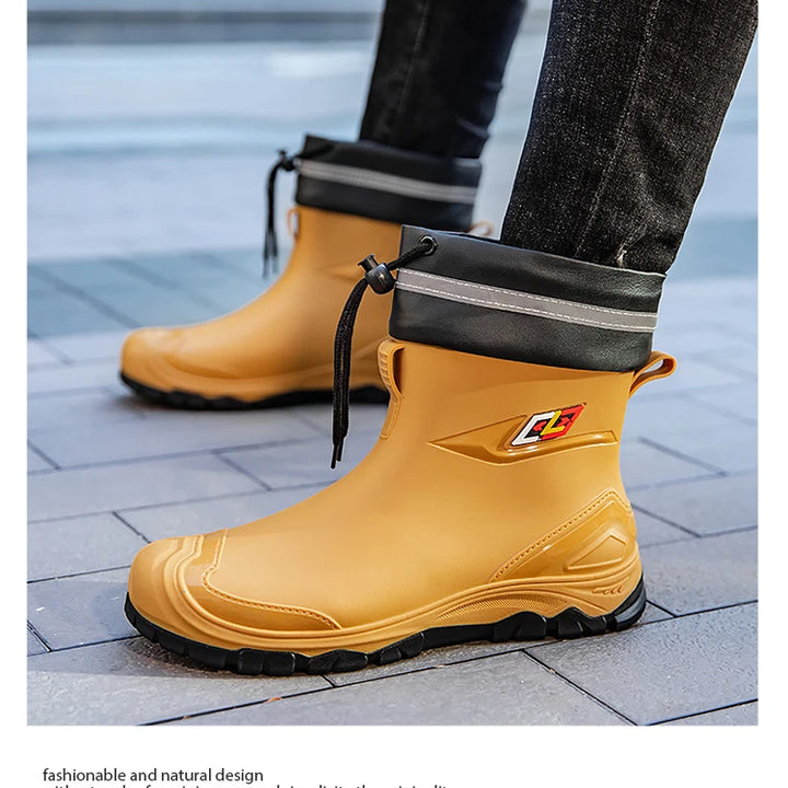 rain boots， for men,2024， new ，waterproof shoes, outdoor water boots, kitchen non-slip work rubber shoes, cotton warm rain boots