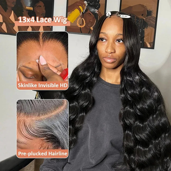 30 Inch Water Wave Lace Frontal Wigs Human Hair 13x4 HD Transparent Front Wig Body Wave Brazilian Raw Remy Preplucked 200Density