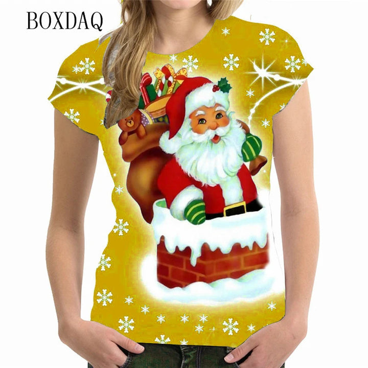 Short Sleeve Cartoon Santa Claus Women 3d T-shirts Street Hip Hop Cute Ladies Tee Christmas Style Loose Casual Tops Big Size 6XL