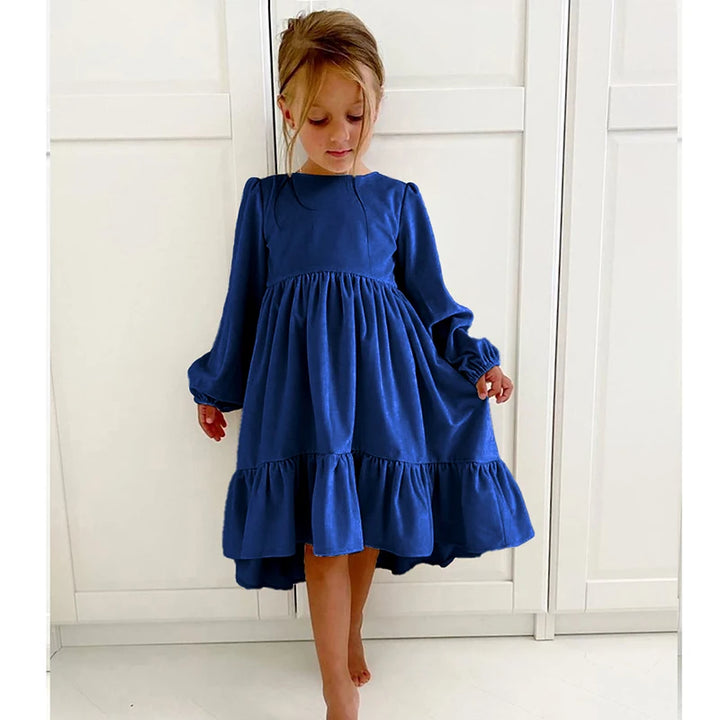 Spring AutumnGirls Dress Ruffles Long Sleeve Girl Velvet Retro Kids Party Dress Girl Princess Dress Children Clothing 6-12Y