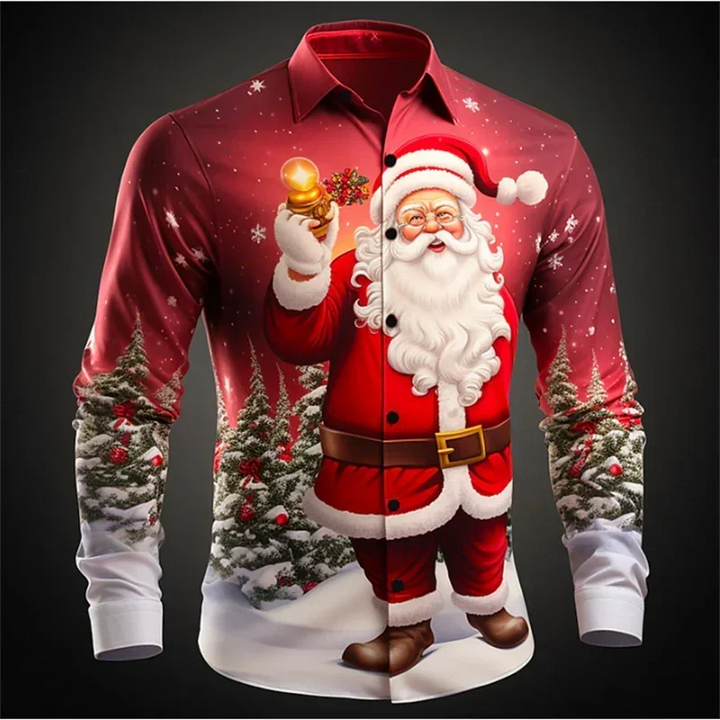 2024 Christmas shirt New Year party HD pattern soft elastic comfortable Santa suit men's large size new hot sale