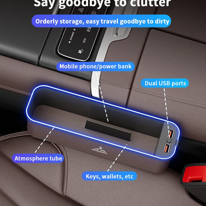 Car Seat Gap Organizer USB Charging Multifunction Storage Box For Mitsubishi Outlander Pajero Lancer EX Evolution X Ralliart Asx