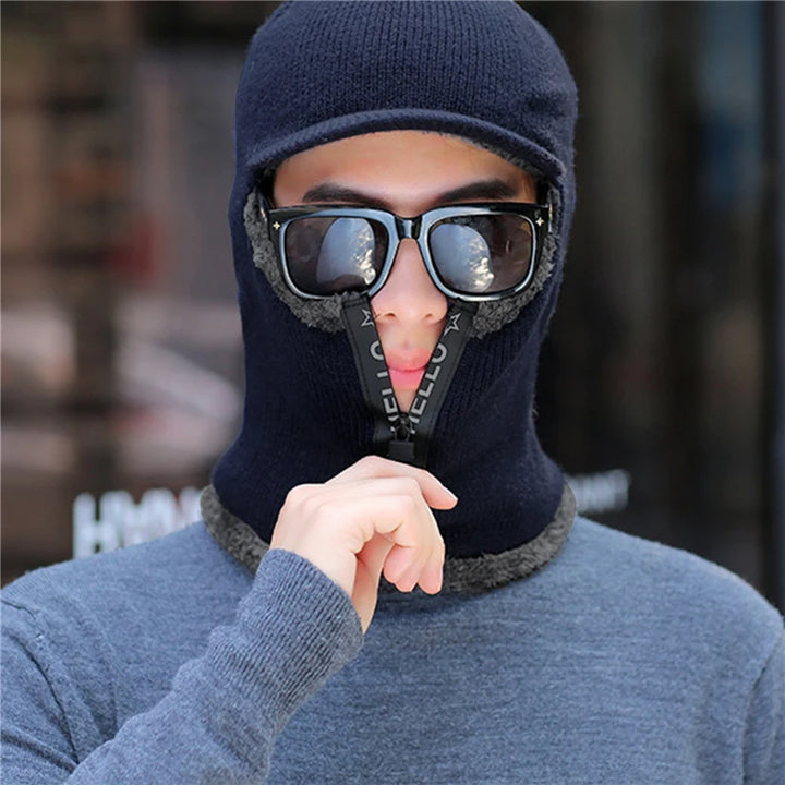 New Men Winter Warm Wool Hat Outdoor Ear Protection Hats Warm Thick Bicycle Knitted Capd Scarf Windproof Visors Cap