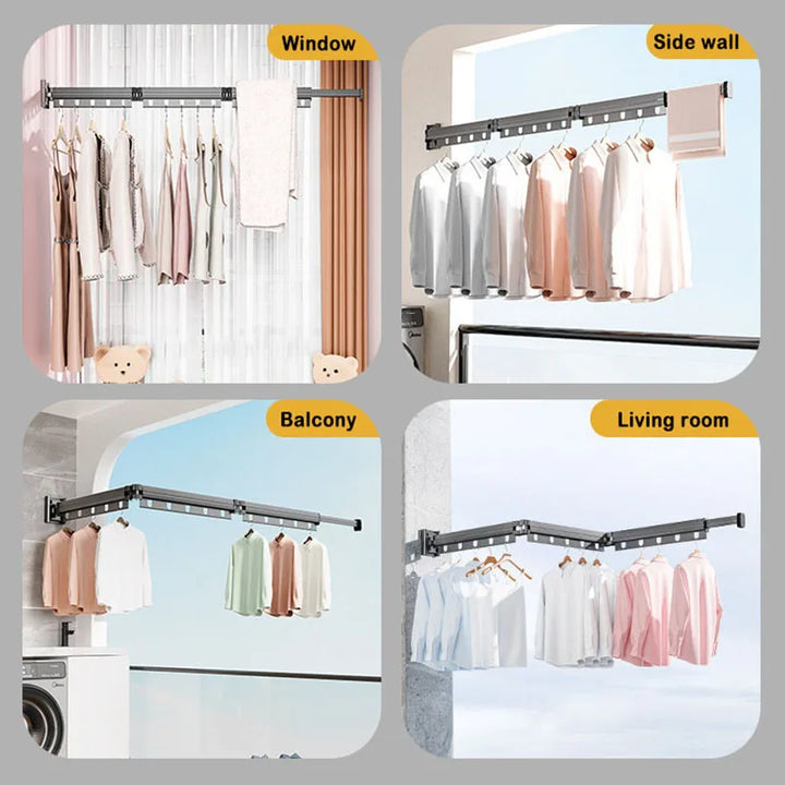 Home Supplies Retractable Folding Clothes Hanger Wall Mounted Stainless Steel Clothes Hanger Gunmetal Grey Multiple Fold Hanger