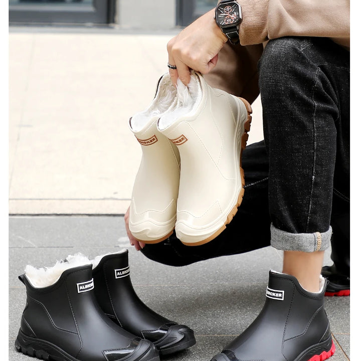 New Winter Cotton Mans Shoes Casual Men's Rain Boots Pvc Waterproof Rubber High Quality Mens Chef Fishing Shoes Size Plus 39-48