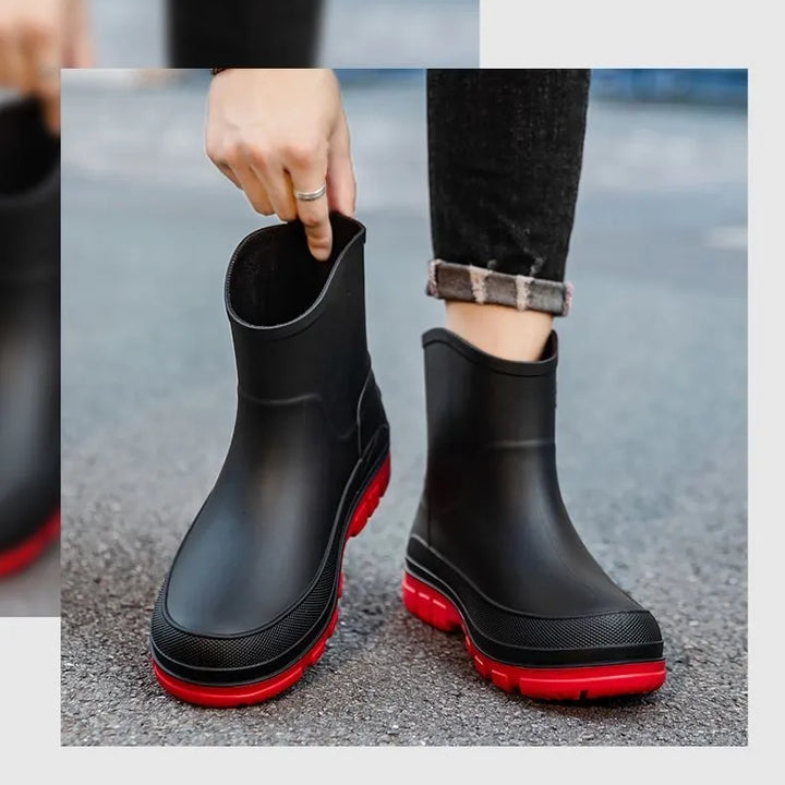 Rain Boots Mens Cropped Rain Boots Non-slip Waterproof Car Wash Work Fishing Water Shoes Thick-soled Wear-resistant Rubber Shoes