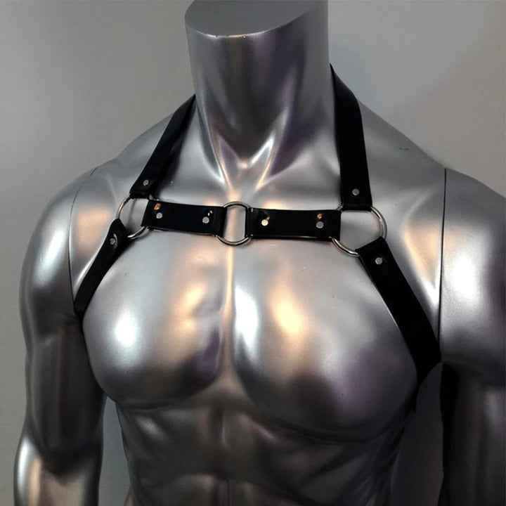 Men's Gothic Leather Chest Harness  Sexy Strappy Clubwear Costume  PU Body Straps Lingerie  Interest Buckles Detail