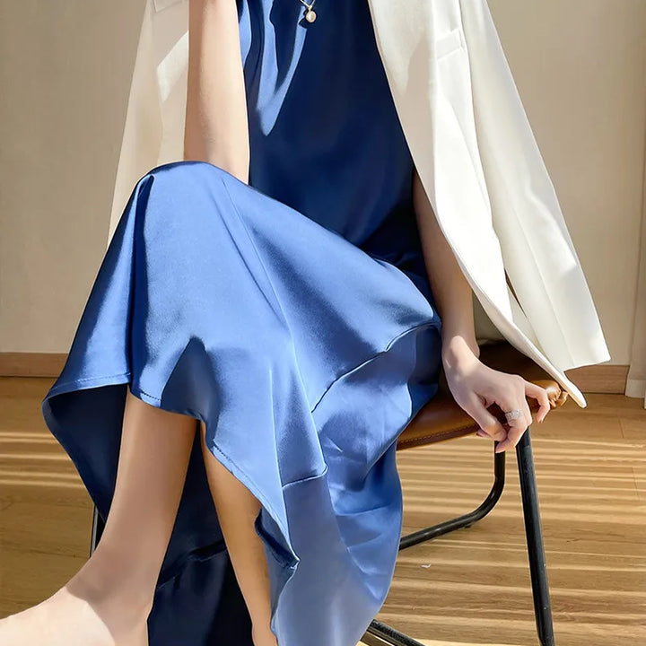 2024 Summer Robe long maxi Sundress Fashion Elegant Women's Acetate satin Dresses Sexy artificial silk Sleeveless Party Dress