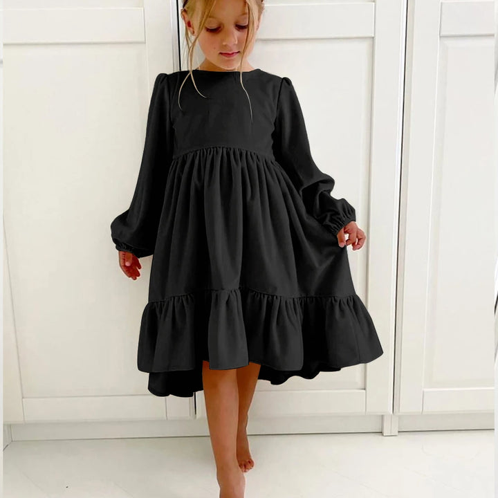 Spring AutumnGirls Dress Ruffles Long Sleeve Girl Velvet Retro Kids Party Dress Girl Princess Dress Children Clothing 6-12Y