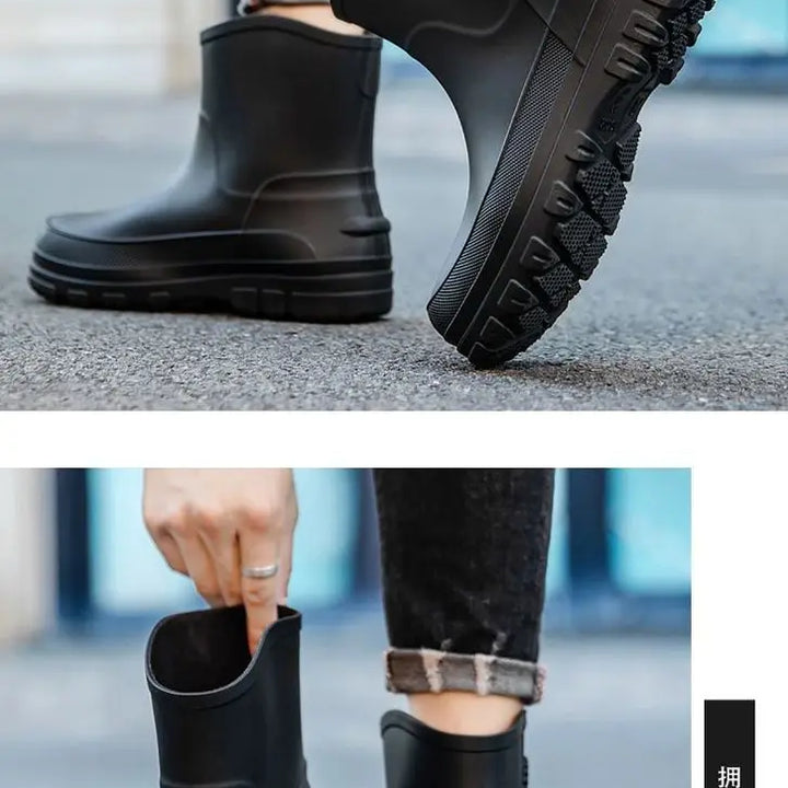 Rain Boots Mens Cropped Rain Boots Non-slip Waterproof Car Wash Work Fishing Water Shoes Thick-soled Wear-resistant Rubber Shoes