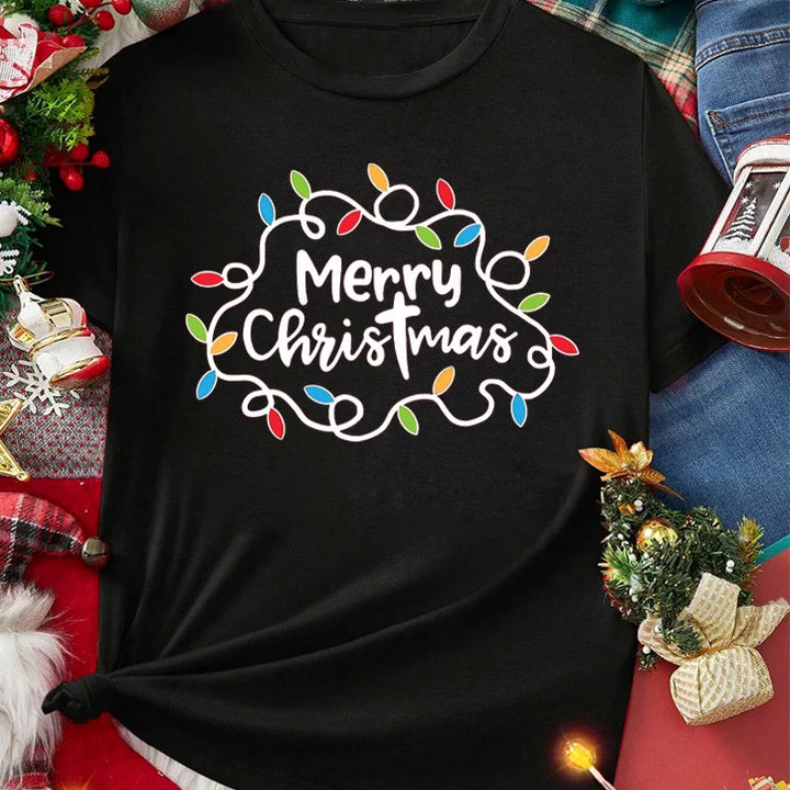 Casual Christmas Santa Claus T-Shirt for Women Loose Round Neck Short Sleeve Female T-shirt Tops Suitable for All Season