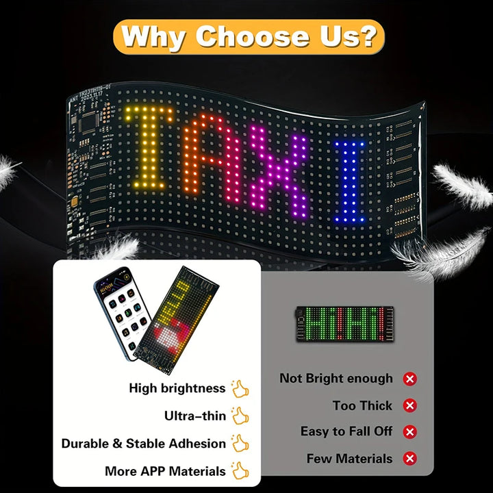 LED Matrix Pixel Panel, Scrolling Bright Advertising LED Signs, Flexible USB 5V LED Car Sign Bluetooth App Control