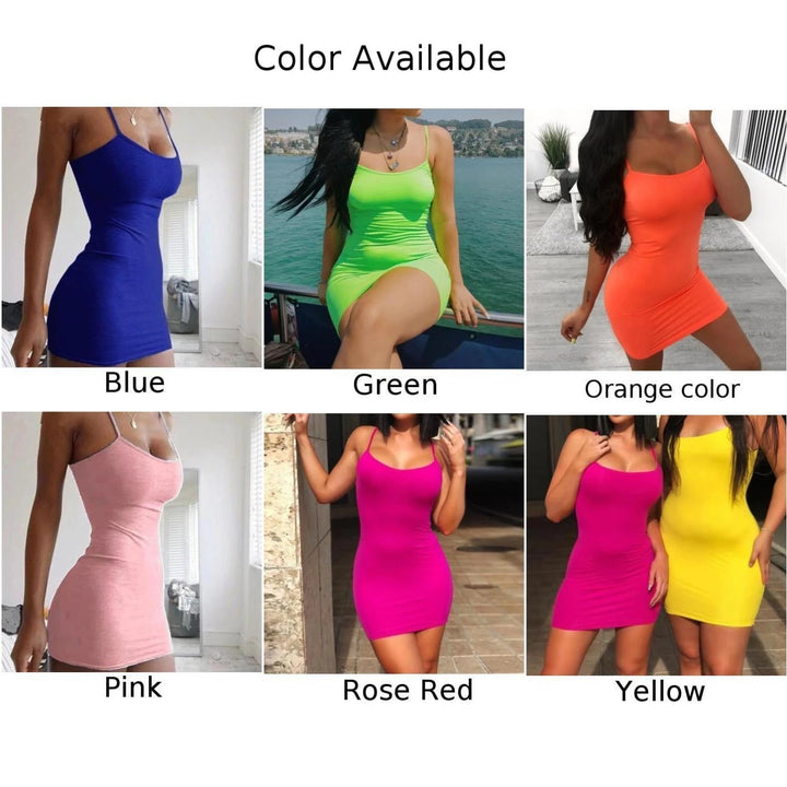 Women Sexy Spaghetti Strap Mini Dress Summer Party Camisole Solid Sundress Skirt