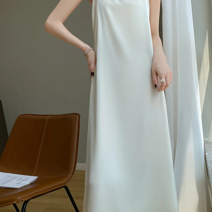 Silk High-Grade Dress New Spring/Summer Sleeveless V-Neck Dress Vest Slip Skirt Silk White With High-Grade Temperament RW D13