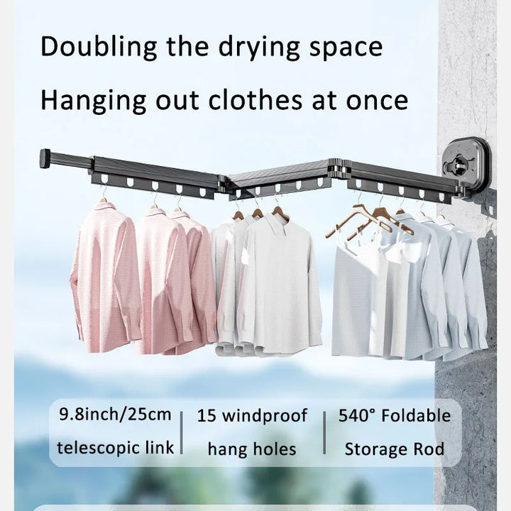 Wall Mounted Retractable Drying Rack Suctions Cup No Punching Aluminum Alloy Folding Drying Rack Clothes Dryer Invisible Hang