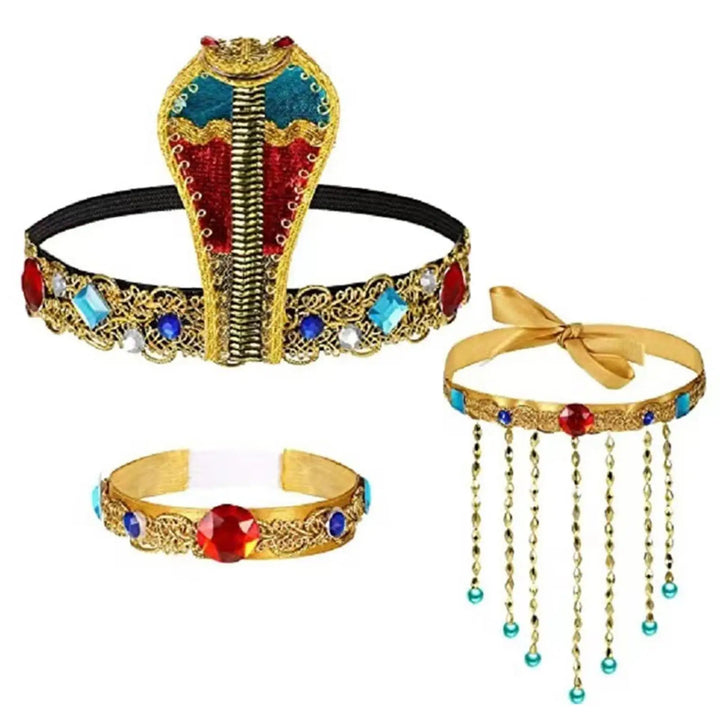 3 Pieces Women's Egyptian Costume Snake Beaded Headband for Party Masquerade