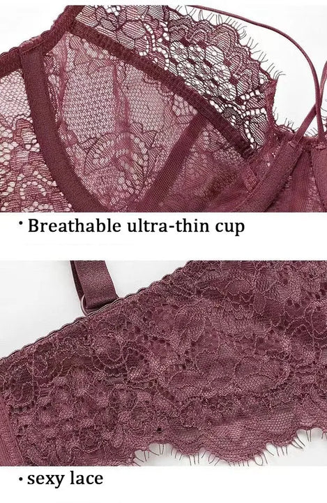 Logirlve Sexy Lingerie Ultra-thin Cup For Women underwear Classic Bandage Bra Set Push Up Brassiere Lace Plus Size Underwear Set