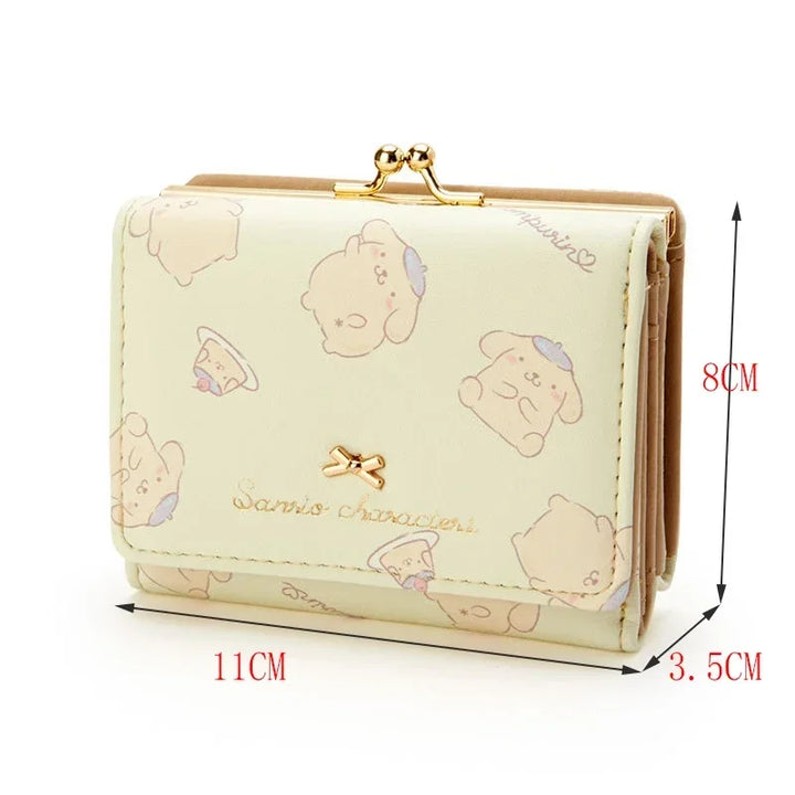 Hello Kitty Purse Women Cute Wallet PU Sanrio Short Wallet Kuromi Pudding Zipper Buckle Card Holder Wallet My Melody Coin Pouch