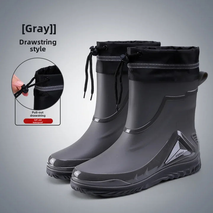 Waterproof Men's Rain Shoes Outdoor Non-slip Work Shoes Fleece Lined Cotton Warm Rain Boots Kitchen Footwear Male