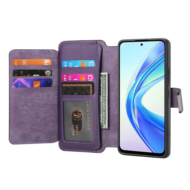 Zipper Flip magnetic suction detachable Back Cover For Honor X7b Card slot wallet shockproof Phone Case For Honor X7b 6.8 inch